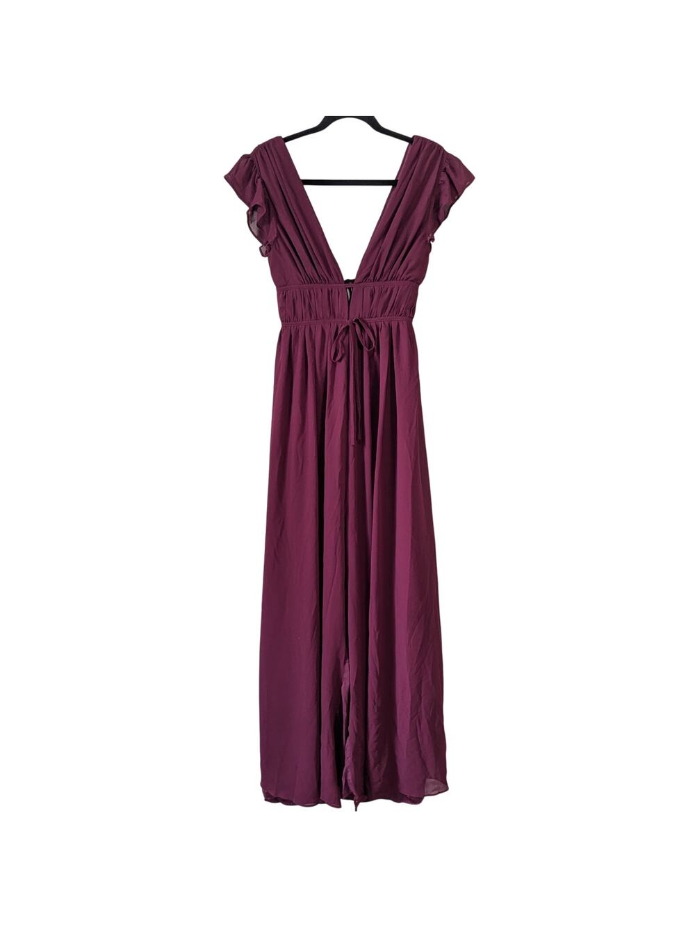 Lulu's Heavenly Hues Burgundy Plunge Neckline Sleeveless Maxi Dress XS
